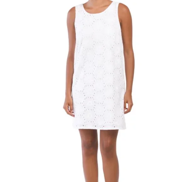 New SIGRID OLSEN COTTON Sleeveless Eyelet Trapeze Mini Dress Women SMALL WHITE⚡️ - Picture 3 of 6